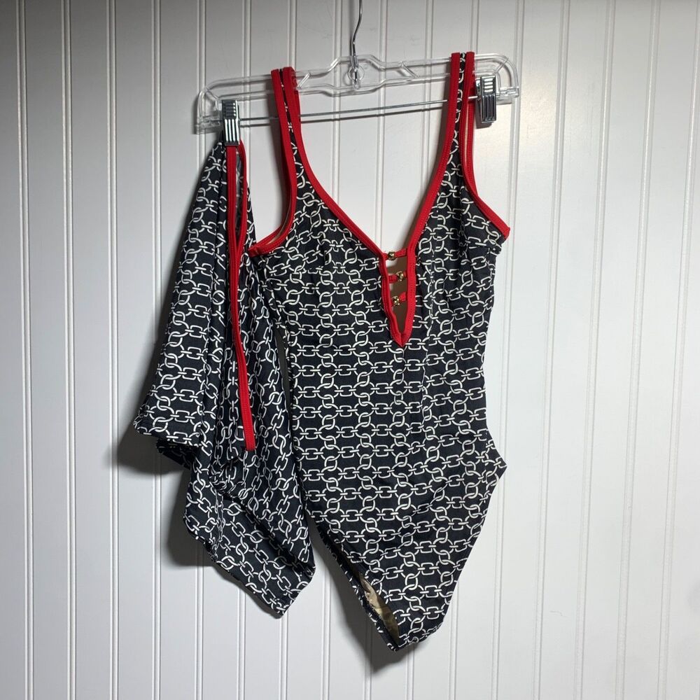 Gottex Womens 2 Piece Swimsuit Sz S Beach Swim Red Black Swim Chain One Piece